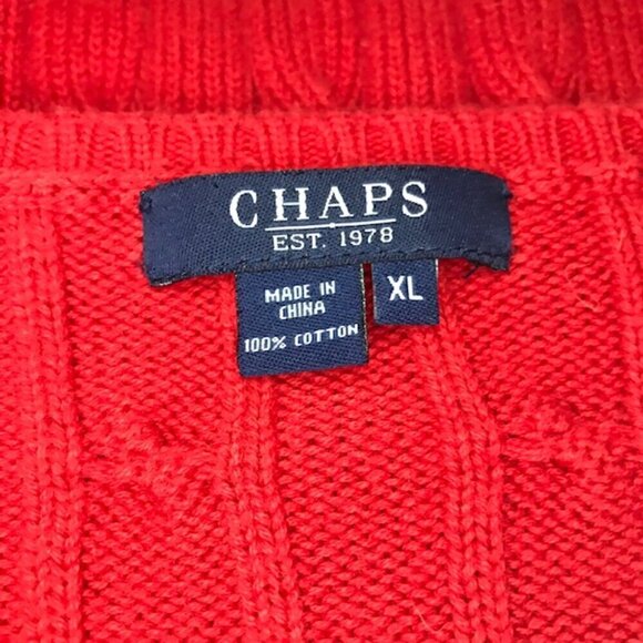 CHAPS Women's Red V-Neck Cable Knit Long Sleeve Sweater Size XL - Picture 6 of 8
